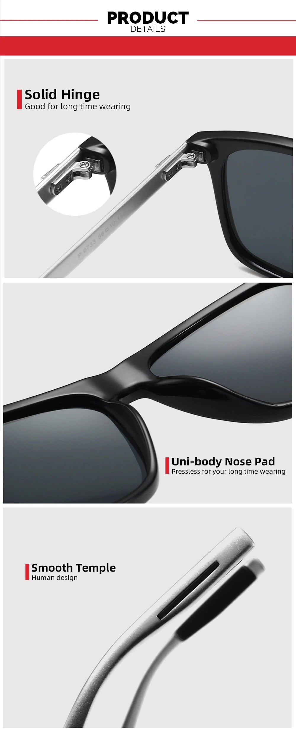 VIVIBEE Lunettes de soleil polarisées carrées de luxe Hommes