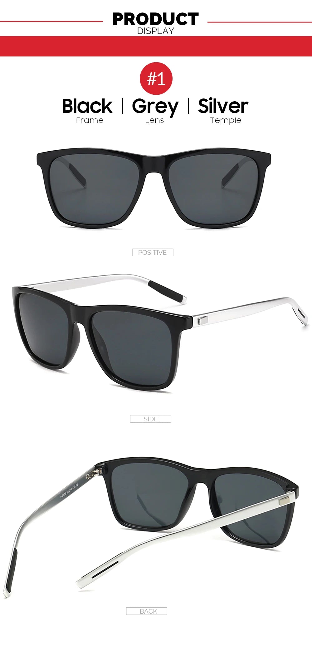VIVIBEE Lunettes de soleil polarisées carrées de luxe Hommes